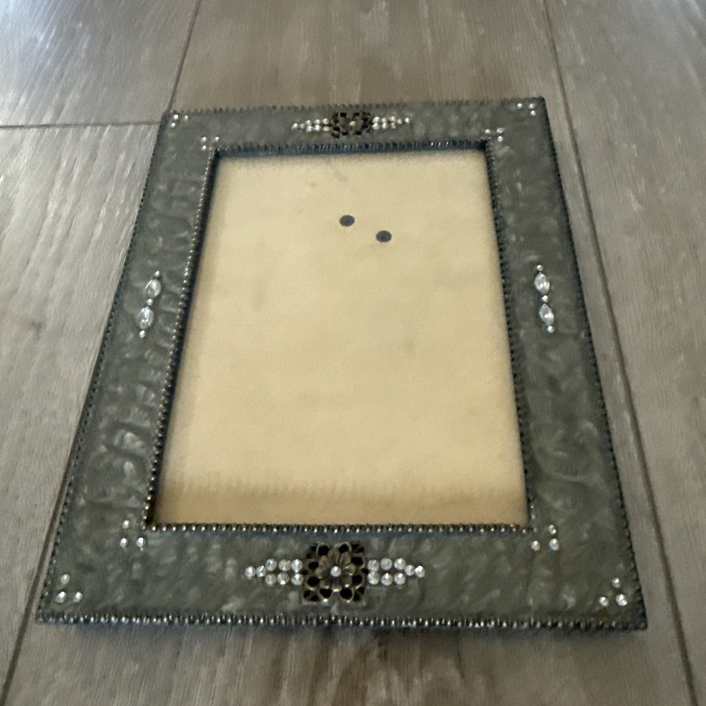 Green Marbled Enamel Art Deco Style‎ Frame with Rhinestone Accents 5x7 - Picture 2 of 6